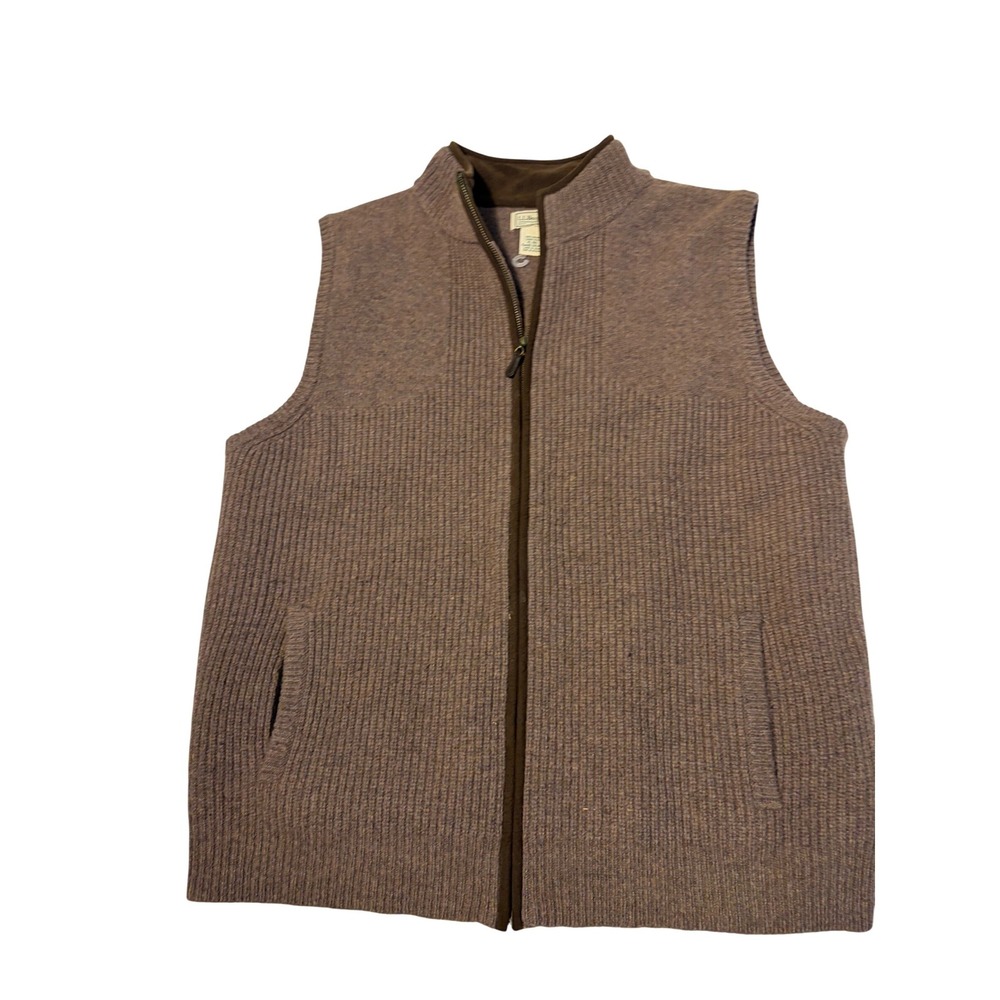 LL Bean Mens‎ XLWaterfowl  Brown Merino Lambswool Zip Knit Sweater Vest Heritage